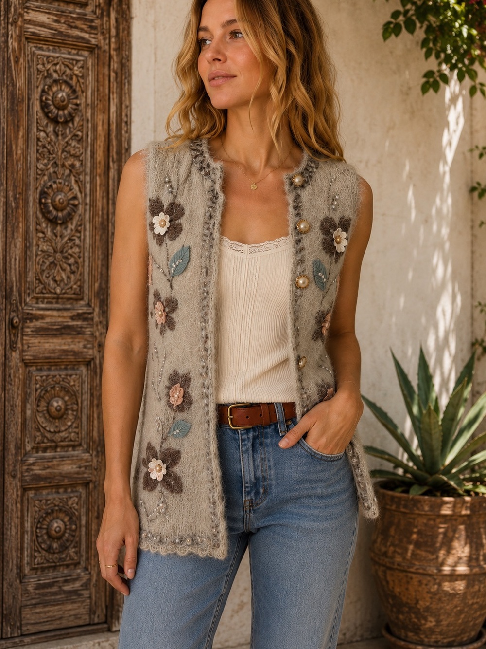 Kaiza Embroidered floral sweater vest/ fairy/boho/ whimsy/maximilast/ festival